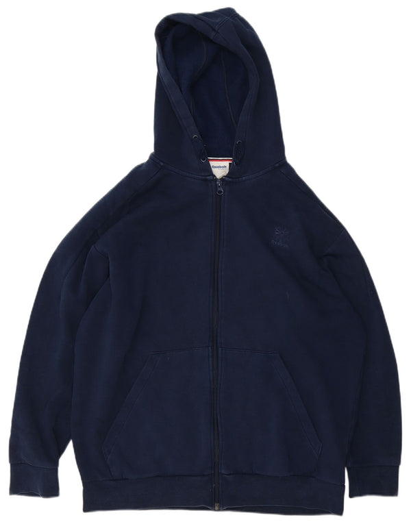 Reebok Sudadera con capucha y cremallera para hombre, talla grande, algodón azul marino