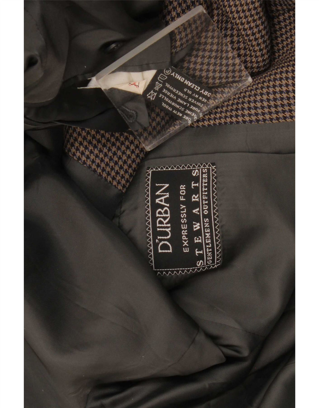 Durban Chaqueta tipo blazer de 2 botones para hombre UK 38 Lana virgen de pata de gallo gris medio