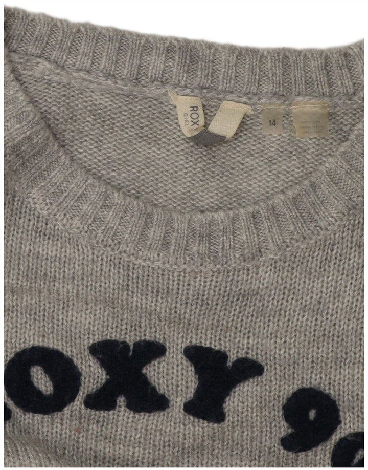 ROXY Suéter tipo jersey con cuello barco gráfico para mujer UK 44 Gris medio