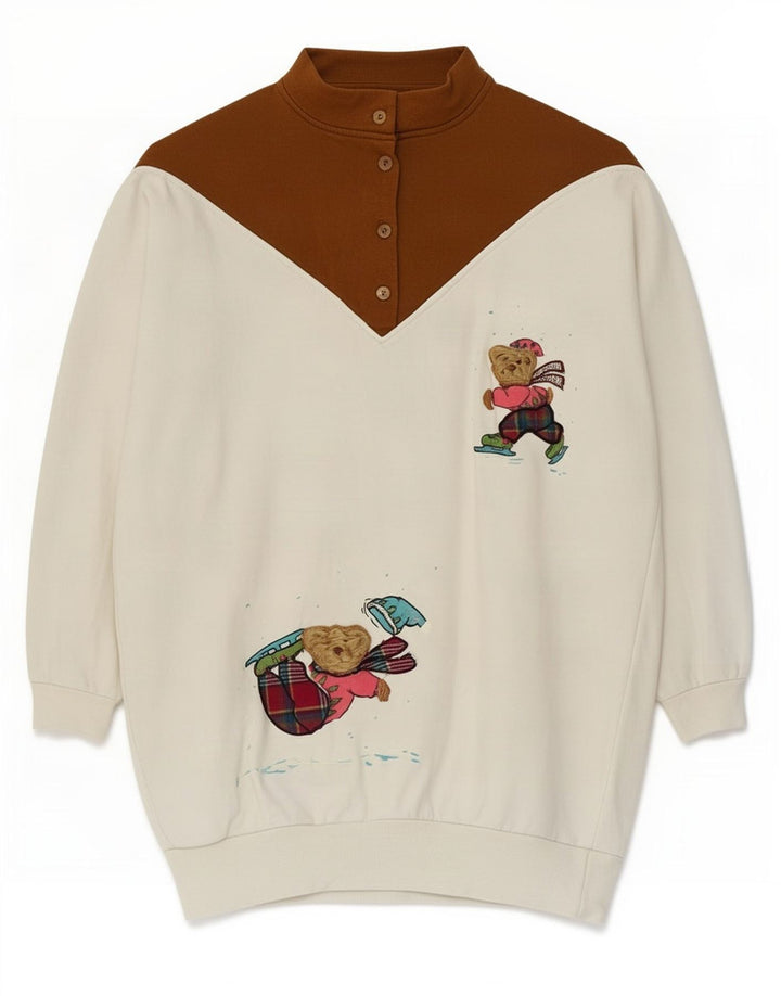 Vintage mujer sudadera gráfica Jumper EU 40/42 Bloque de color blanco medio