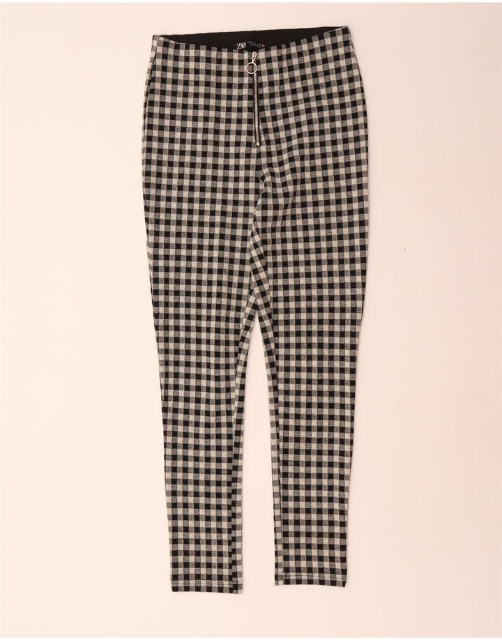 Zara Mujer Pantalón Casual Pitillo Mediano W28 L29 Poliéster Vichy Negro
