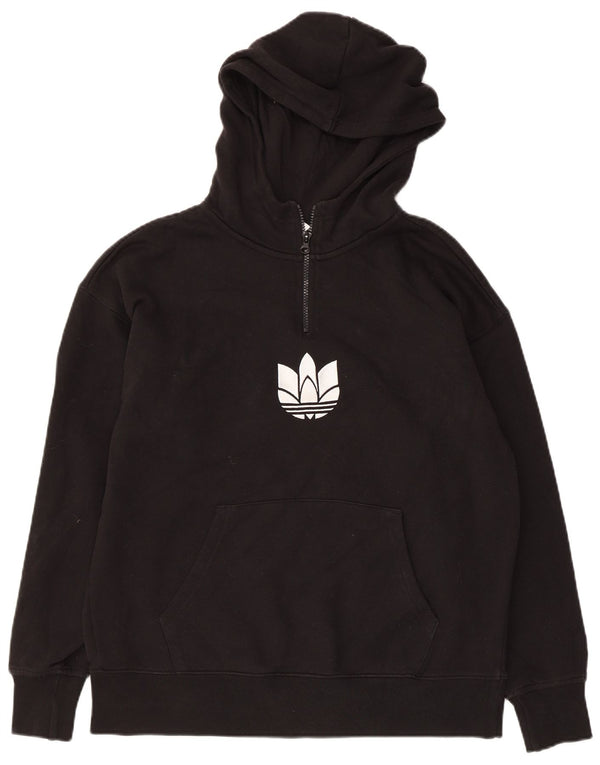 Adidas Womens Oversized Graphic Zip Neck Hoodie Jumper UK 4 XS Black Cotton