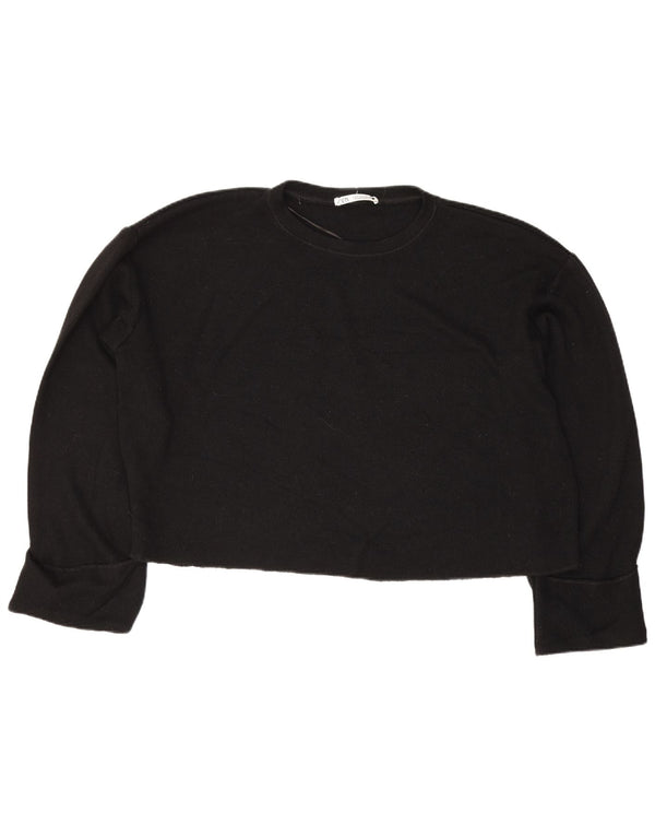 Zara Mujer Crop Oversize Top Manga Larga UK 44 Medium Viscosa Negra