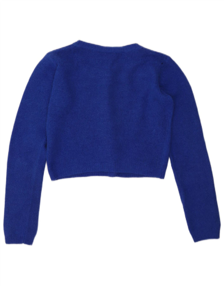 VINTAGE Mujer Crop Cardigan Suéter Reino Unido 10 Pequeña Lana Azul