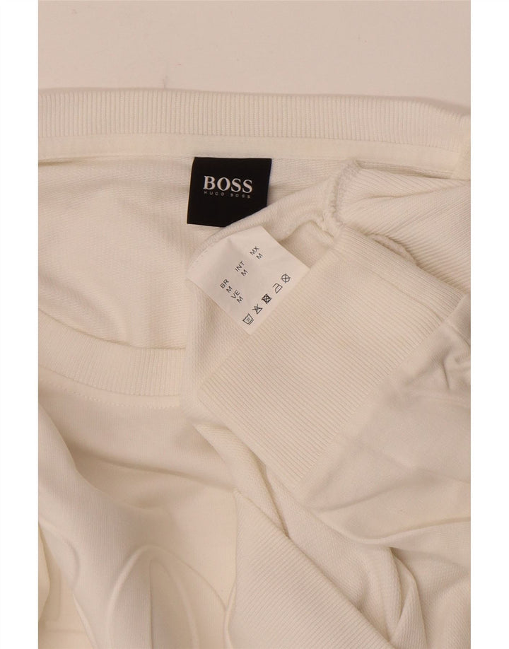 HUGO BOSS Hombre | Sudadera con gráfico tipo jersey de algodón blanco mediano