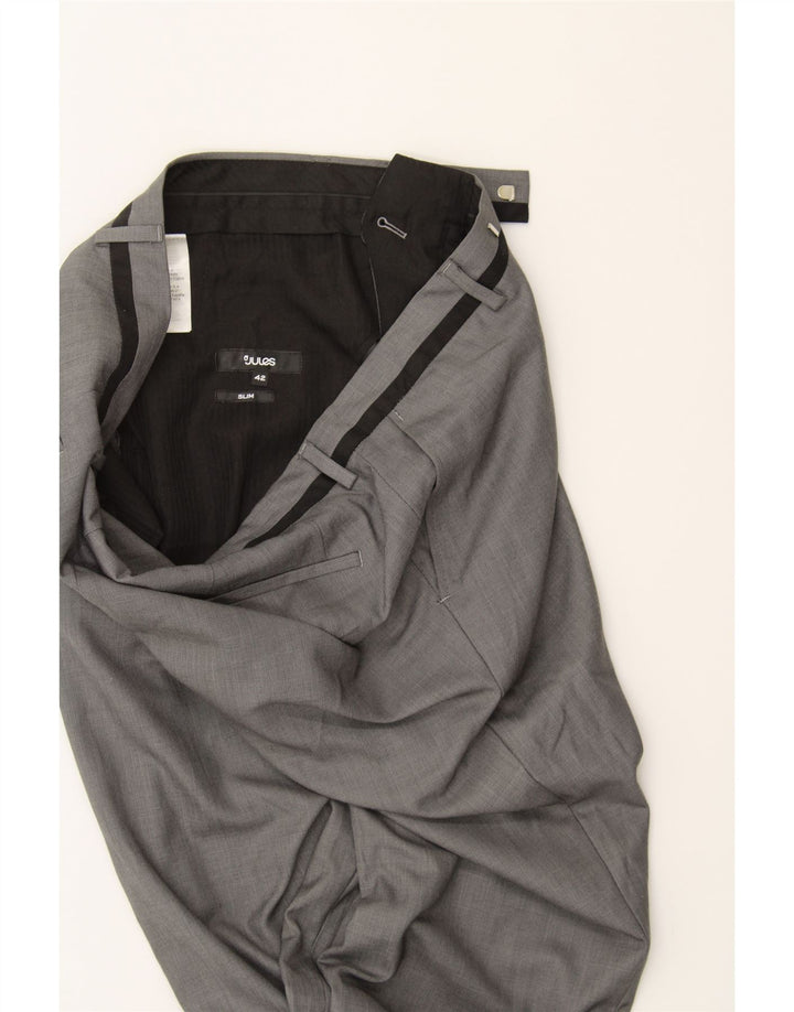 JULES Mens Slim Suit Trousers W42 L30 Grey Polyester Vintage Jules and Second-Hand Jules from Messina Hembry 