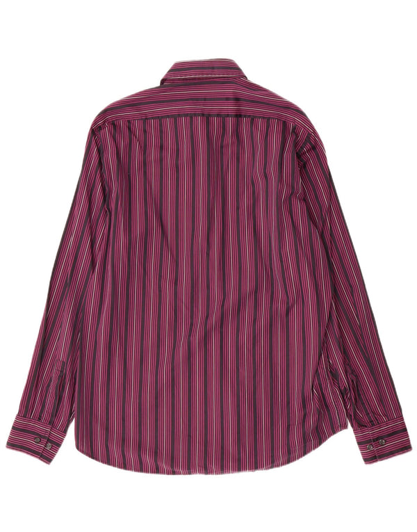 Hugo Boss Camisa para hombre Talla 42 16 1/2 Grande Algodón a rayas moradas