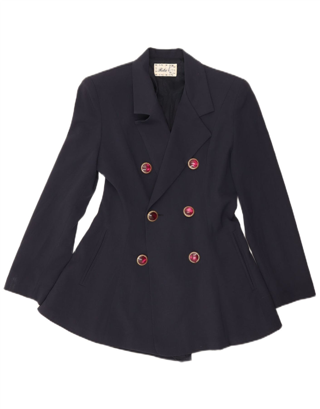 VINTAGE Mujer Longline Blazer Chaqueta Reino Unido 10 Pequeño Azul Marino