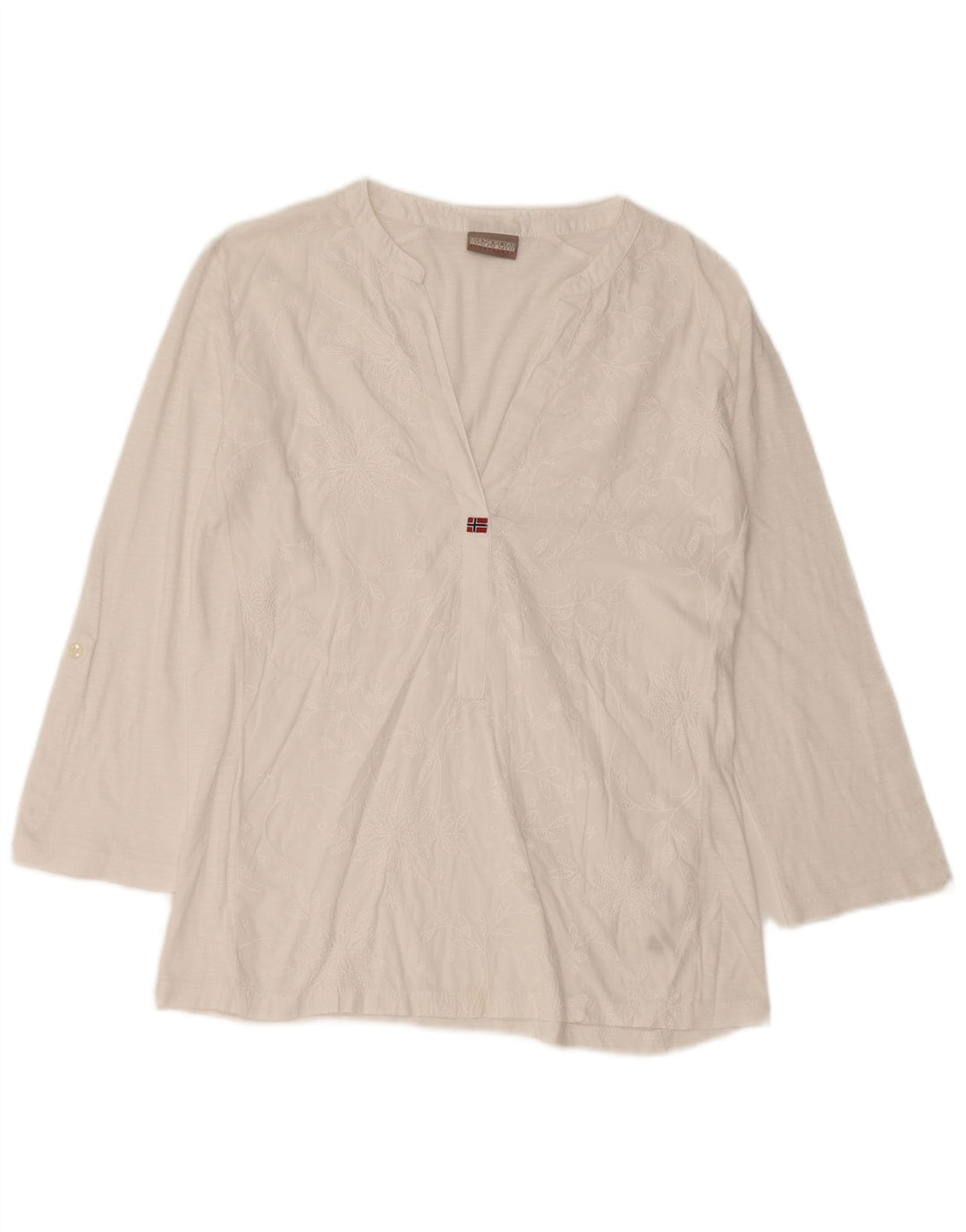 NAPAPIJRI Blusa de manga 3/4 para mujer UK 40 Small White Floral