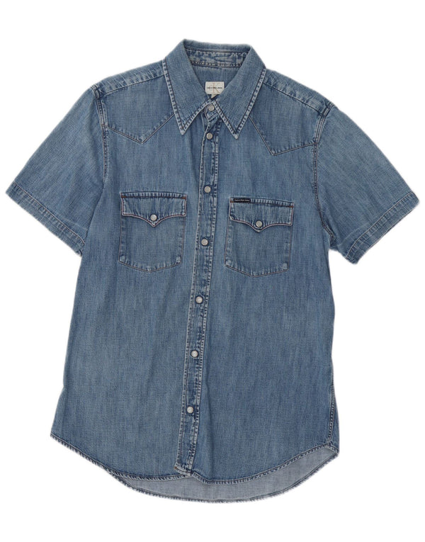 Calvin Klein Jeans Camisa vaquera de manga corta para mujer UK 18 XL Algodón azul