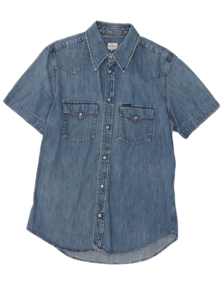 Calvin Klein Jeans Camisa vaquera de manga corta para mujer UK 18 XL Algodón azul