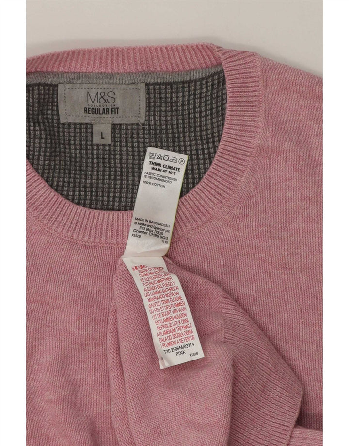 Marks & Spencer Jersey de cuello redondo y corte regular para hombre, talla grande, algodón rosa