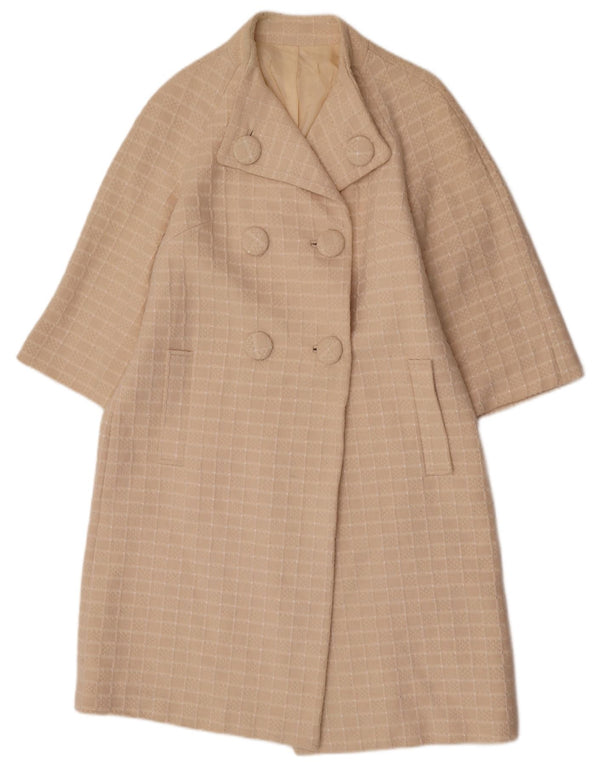 Vintage mujer 3/4 manga doble pecho abrigo Reino Unido 14 cheque beige medio