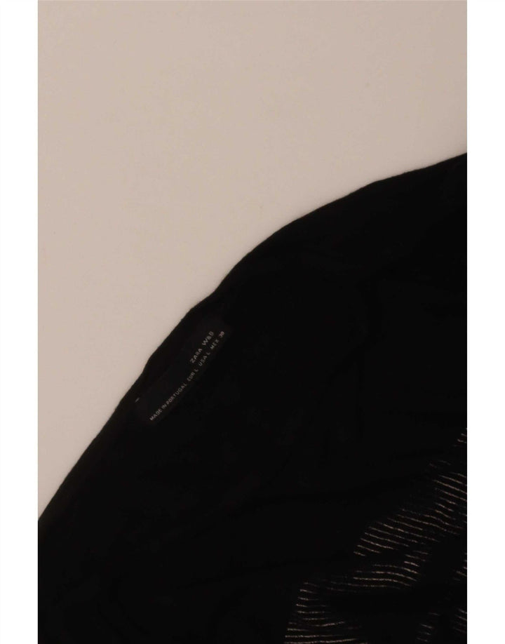 Zara Mujer Patrón Abstracto Top Manga Larga UK 46 Grande Negro