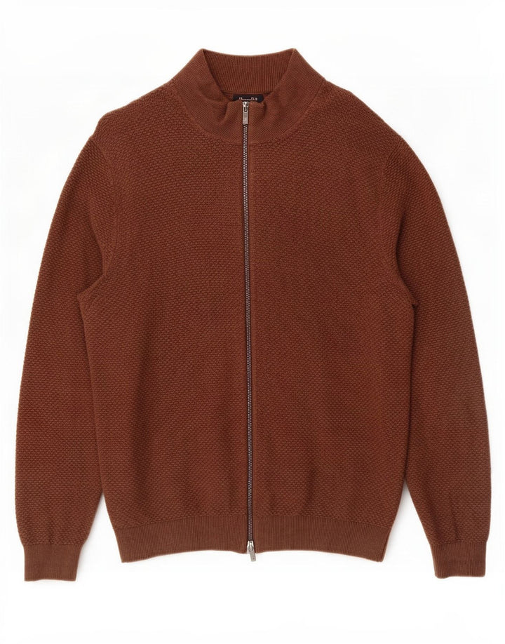 Massimo Dutti Jersey Cárdigan Hombre Large Marrón Algodón