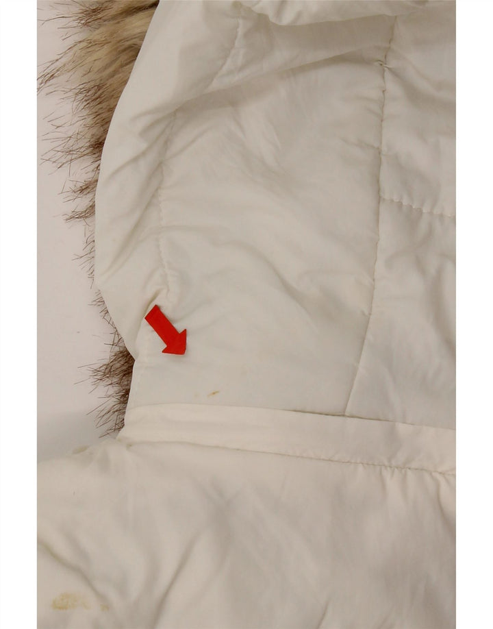 Zara Mujer Chaqueta Acolchada Con Capucha UK 10 Small Poliamida Blanca