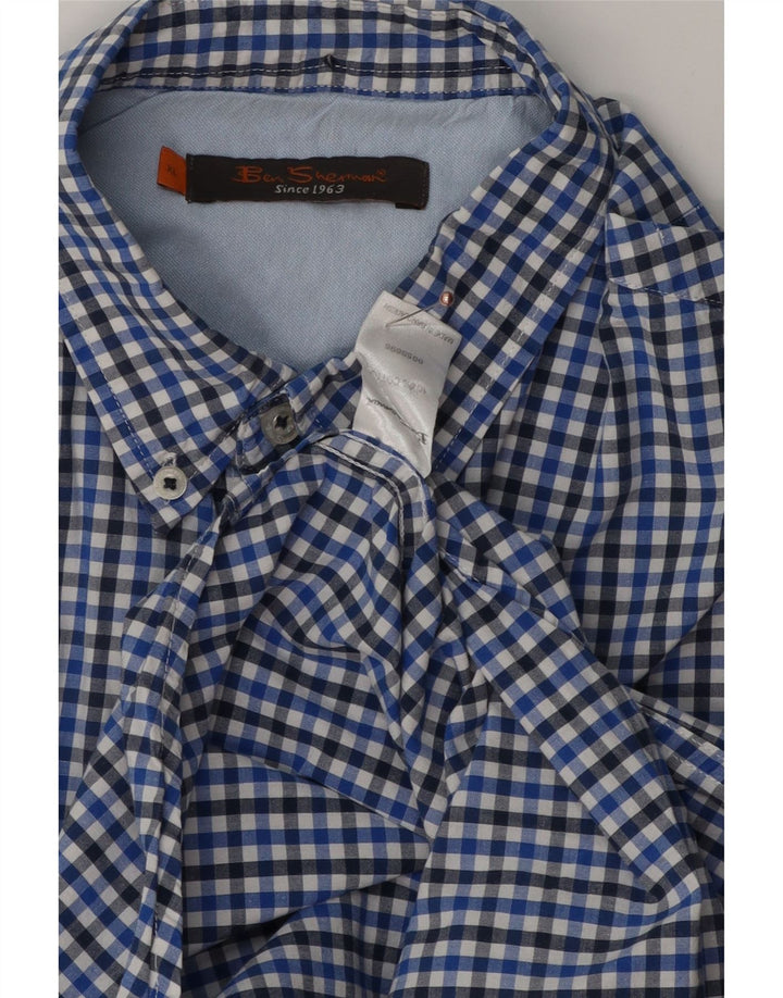 Ben Sherman Camisa de manga corta para hombre XL Algodón a cuadros azul