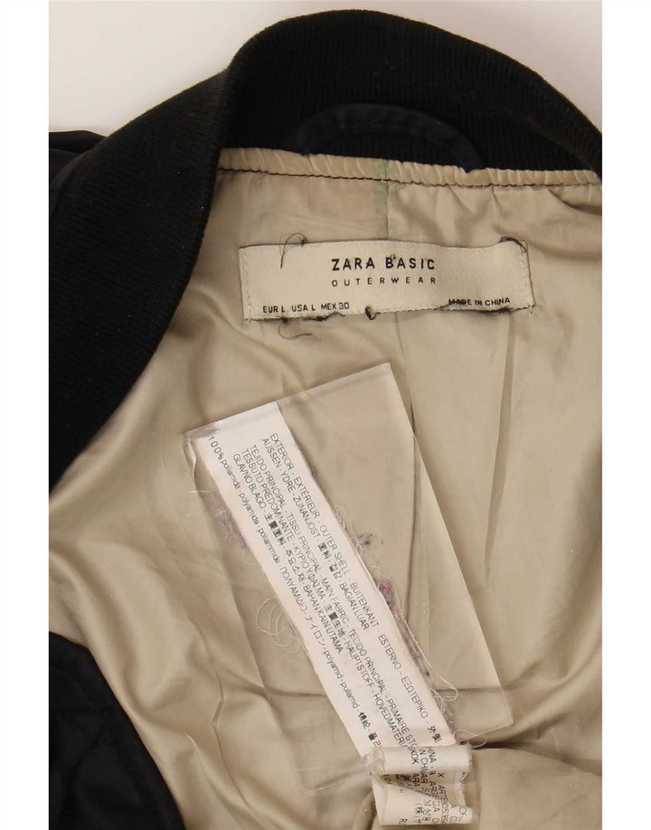 Zara Mujer Crop Chaqueta Bomber Extragrande UK 46 Grande Poliamida Negra