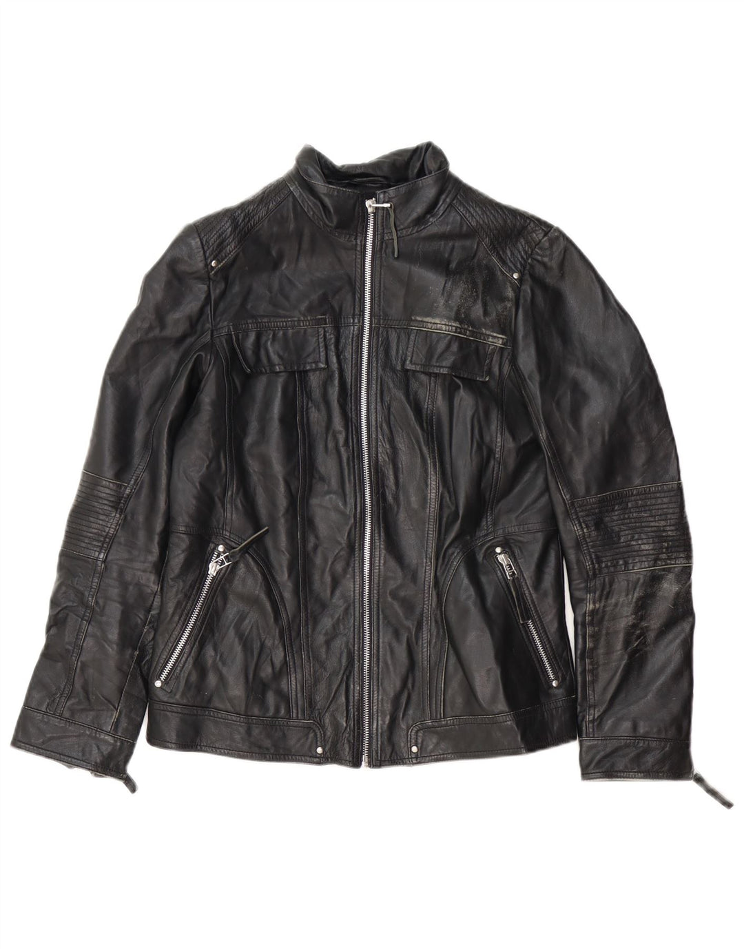 Isaco & Kawa Chaqueta de cuero motociclista para mujer IT 44 Cuero negro mediano