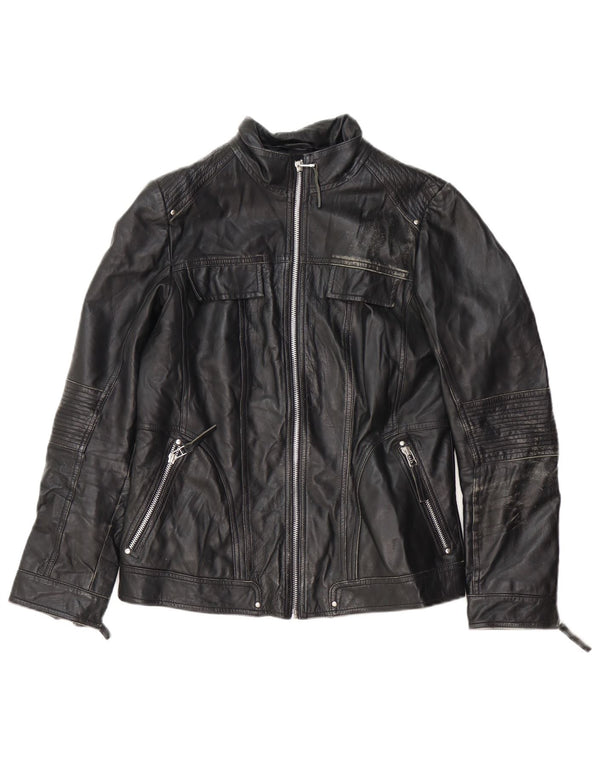 Isaco & Kawa Chaqueta de cuero motociclista para mujer IT 44 Cuero negro mediano