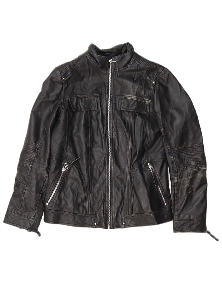 Isaco & Kawa Chaqueta de cuero motociclista para mujer IT 44 Cuero negro mediano