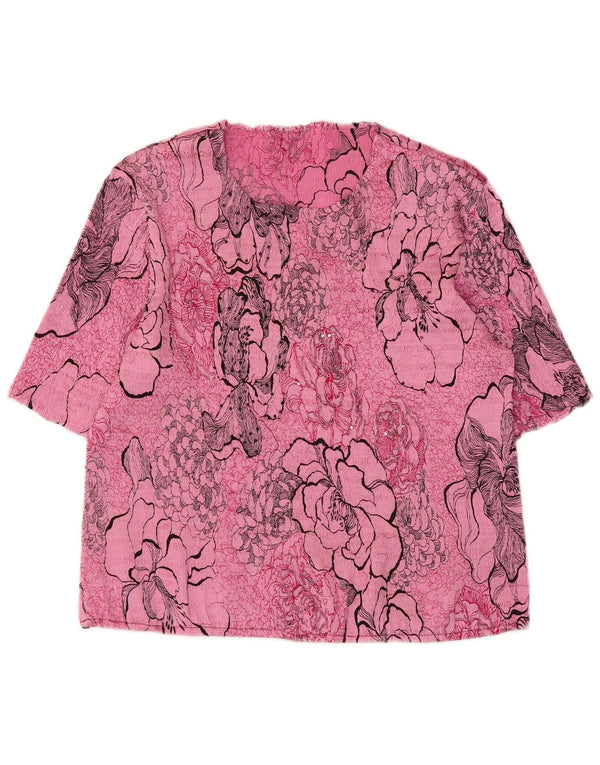 Vintage mujer blusa Top Reino Unido 20 2XL rosa floral