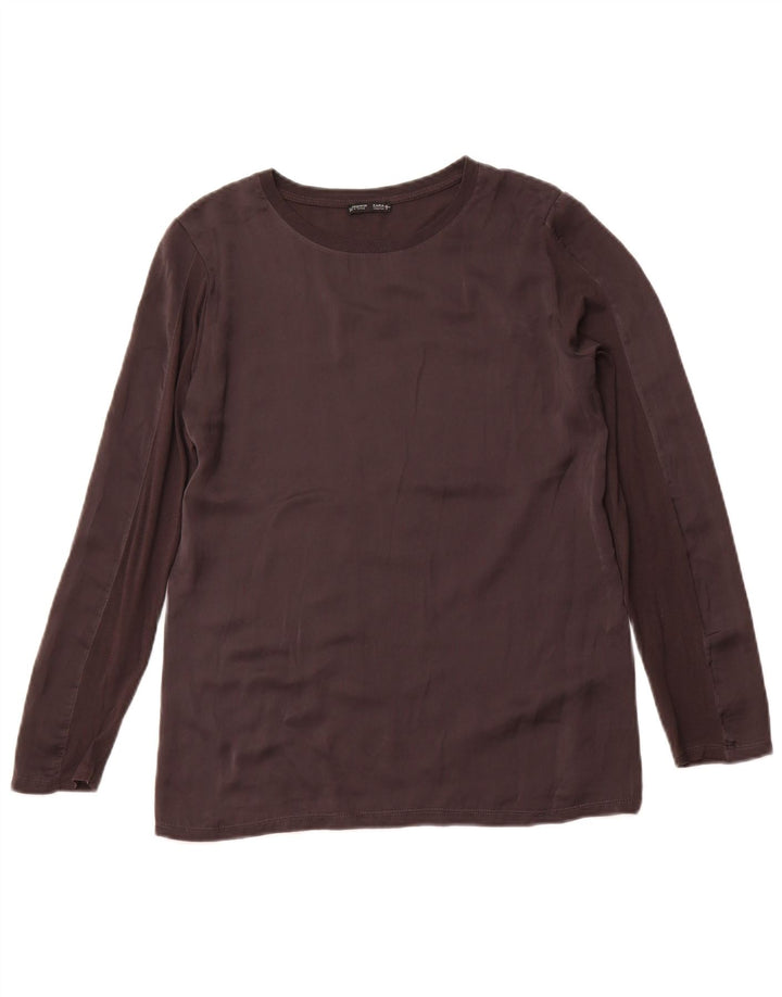 ZARA Mujer Top Manga Larga ES 42 Medio Negro Sintético