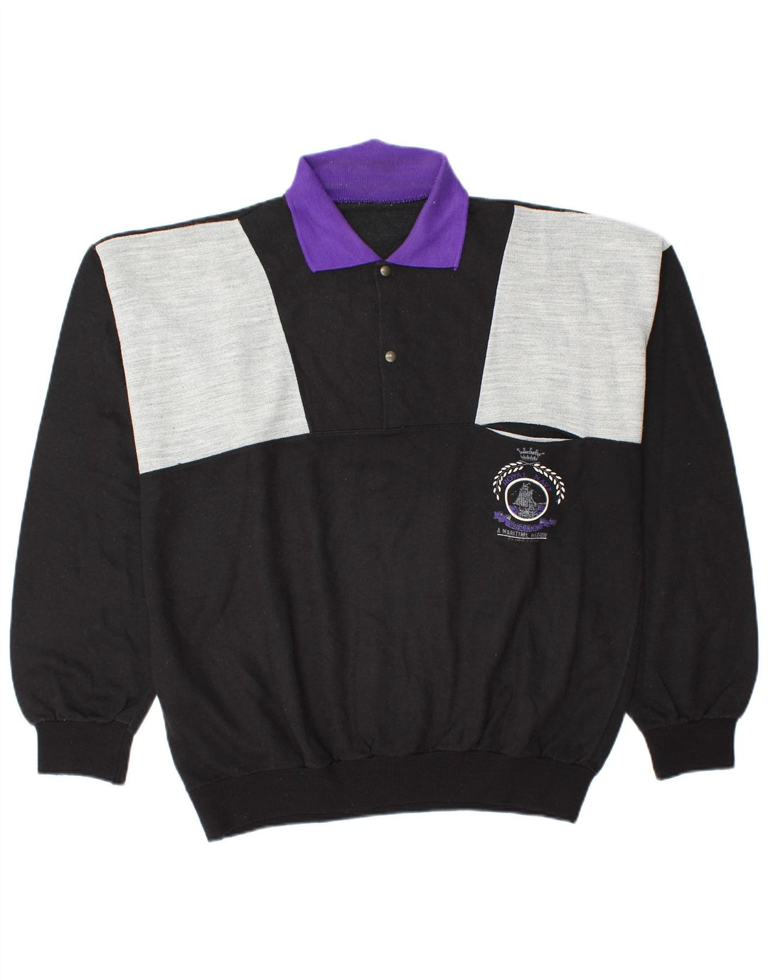 Vintage hombres polo cuello sudadera jumper medio negro colorblock