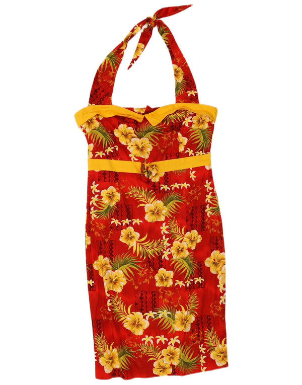 Collectif Vestido Halter para Mujer UK 44 Algodón Floral Rojo Mediano