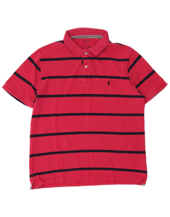JOULES Mens Polo Shirt Medium Pink Striped Cotton