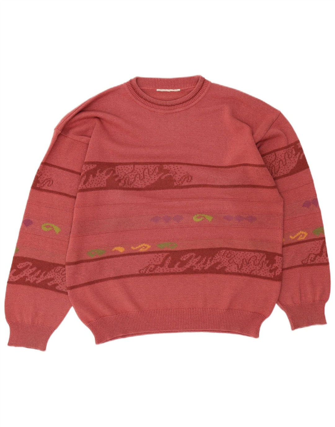 VINTAGE Hombres Crew Neck Jumper Suéter Grande Borgoña Rayas Algodón