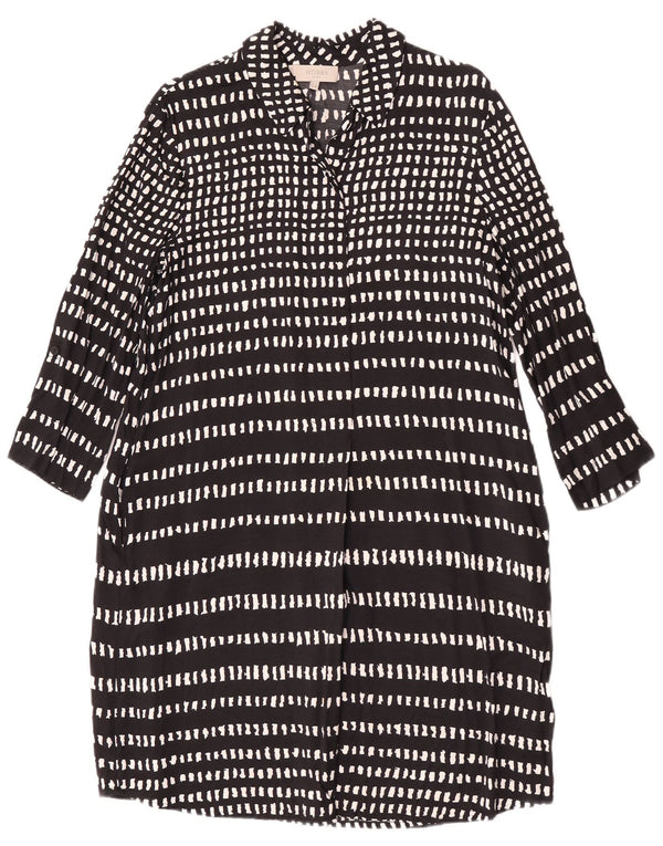 Hobbs Vestido camisero de manga 3/4 para mujer UK 10 Small Viscosa a rayas negras