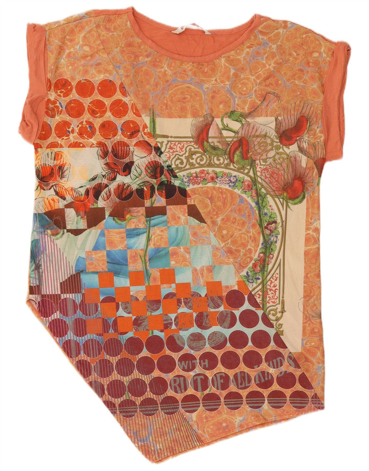 Desigual - Top tipo túnica asimétrico con estampado abstracto para mujer, talla 40, color naranja mediano