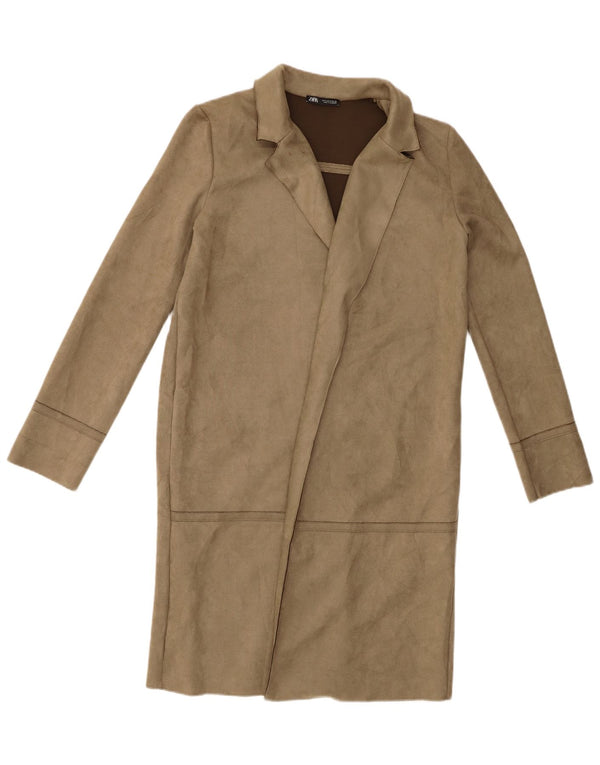 Zara Abrigo abierto de ante sintético para mujer UK 10 Small Beige Poliéster