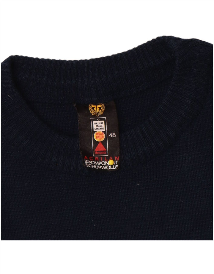 Vintage hombres cuello redondo jersey suéter IT 48 medio azul marino colorblock