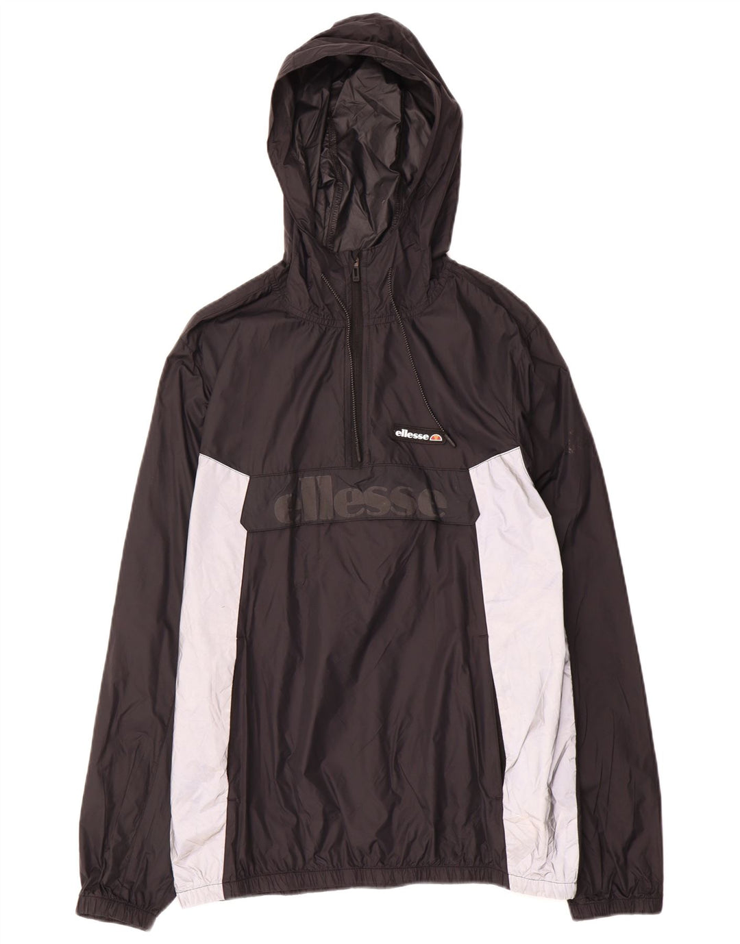 ELLESSE Chaqueta anorak con capucha y gráfico para hombre UK 40 Large Black Colourblock