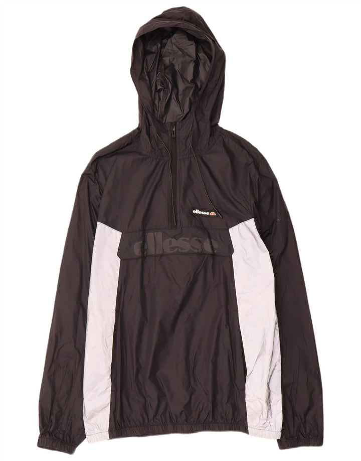 ELLESSE Chaqueta anorak con capucha y gráfico para hombre UK 40 Large Black Colourblock