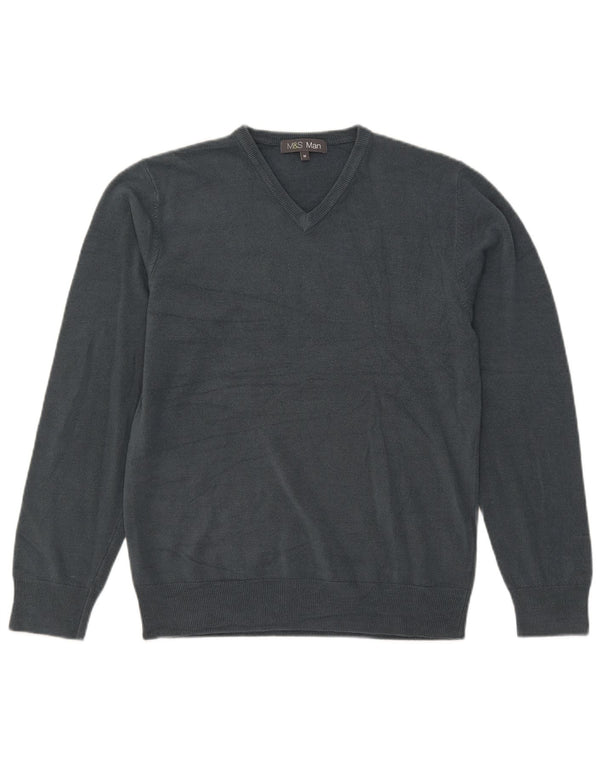 Marks & Spencer Mens V-Neck Jumper Sweater Medium Grey Acrylic
