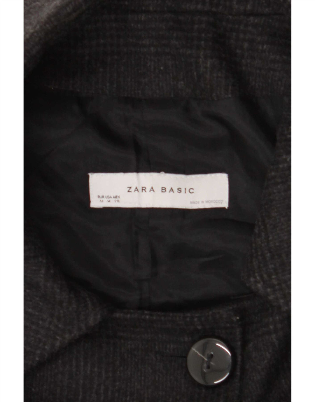 Zara Chaqueta Blazer de 3 Botones para Mujer UK 44 Mediana Lana a Cuadros Negra