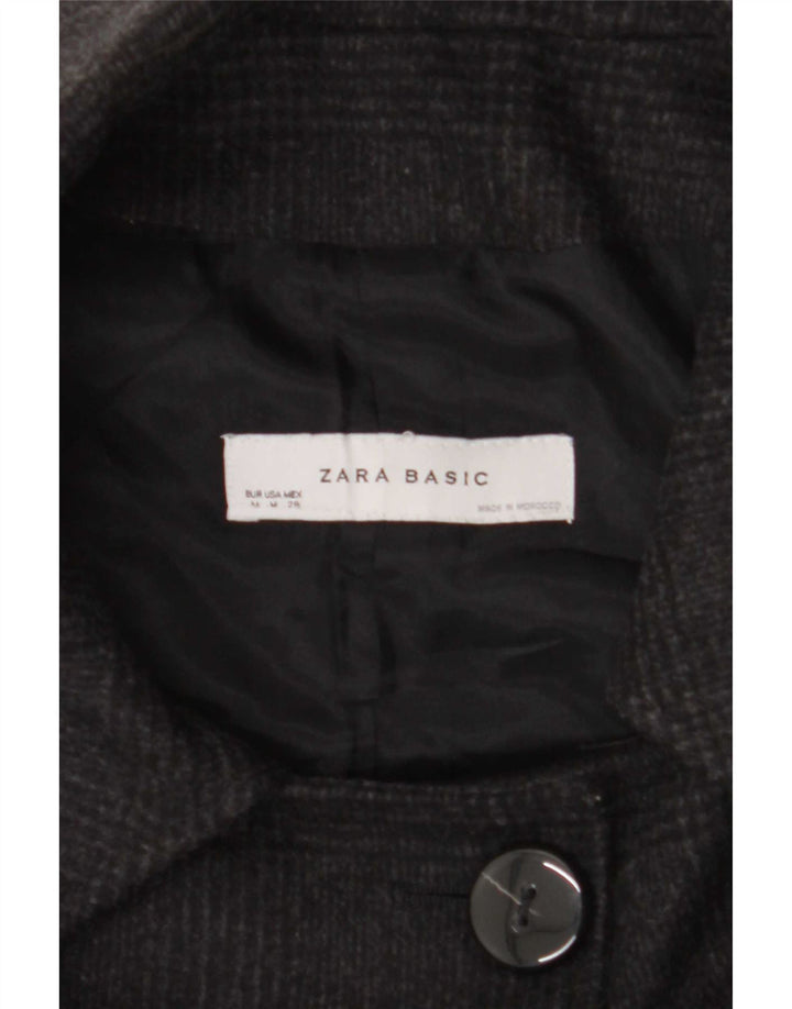 Zara Chaqueta Blazer de 3 Botones para Mujer UK 44 Mediana Lana a Cuadros Negra