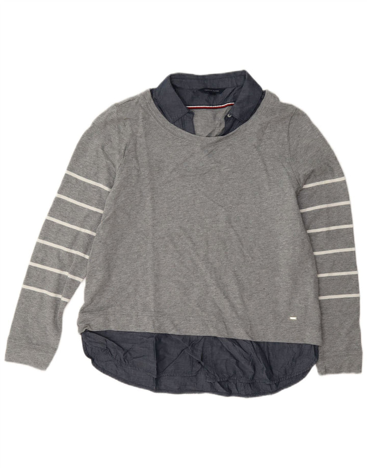 Tommy Hilfiger Sudadera para mujer Jumper UK 14 Algodón a rayas gris medio