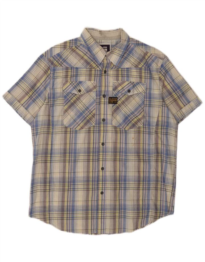 G-Star Camisa gráfica de manga corta para hombre XL Algodón a cuadros multicolor