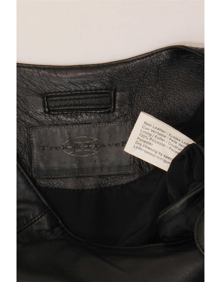 Vintage Hombres Cuero Gilet Reino Unido 38 Medio Negro