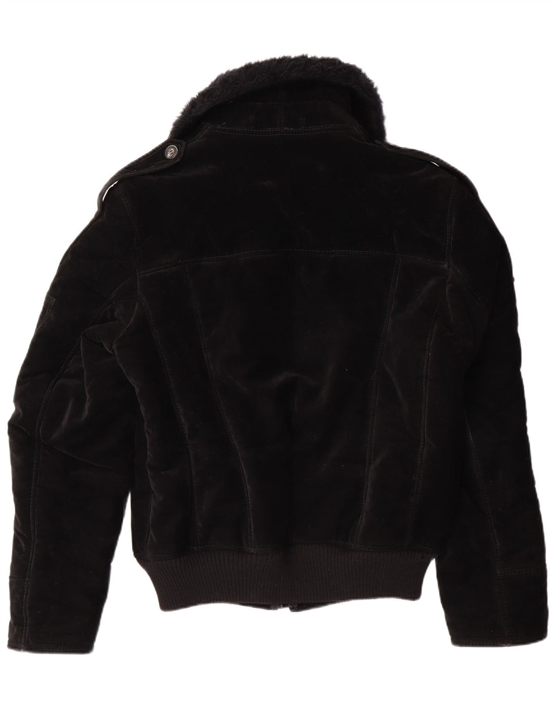 VINTAGE Chaqueta Sherpa para Mujer Reino Unido 12 Viscosa Negra Mediana