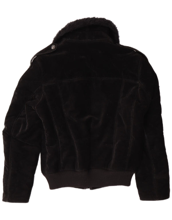 VINTAGE Chaqueta Sherpa para Mujer Reino Unido 12 Viscosa Negra Mediana