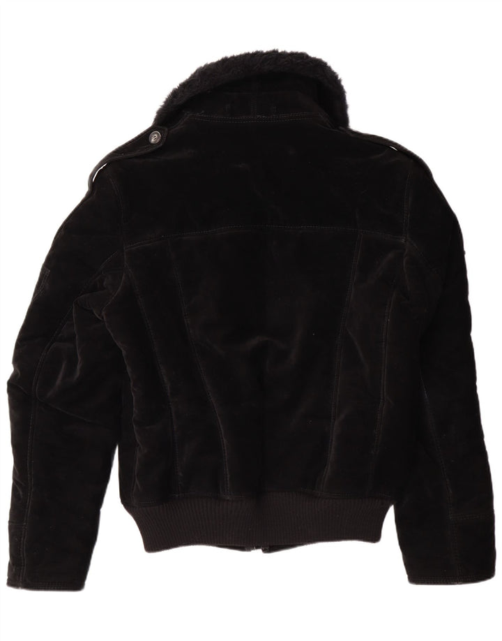 VINTAGE Chaqueta Sherpa para Mujer Reino Unido 12 Viscosa Negra Mediana