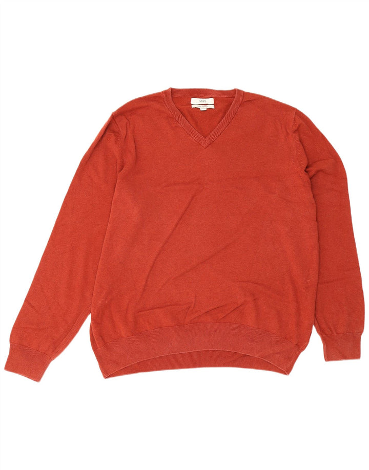 Marks & Spencer - Jersey con cuello en V para hombre, talla 2XL, algodón granate