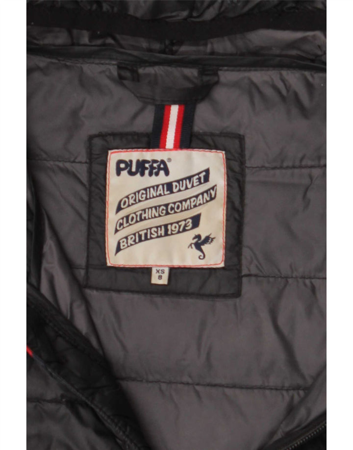 Puffa Abrigo acolchado con capucha para mujer UK 8 Small Nylon negro