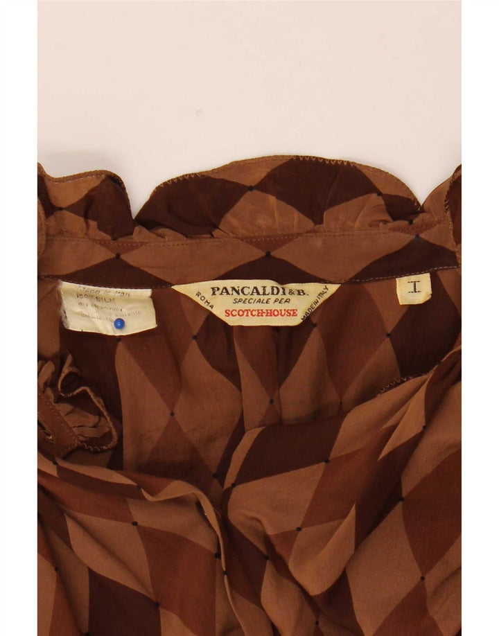 Pancaldi & B Blusa camisera para mujer UK 42 Marrón medio Argyle/Seda diamante