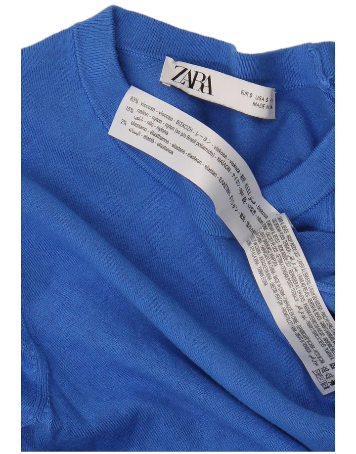 Zara - Jersey de cuello redondo para mujer, talla 40, talla pequeña, viscosa azul